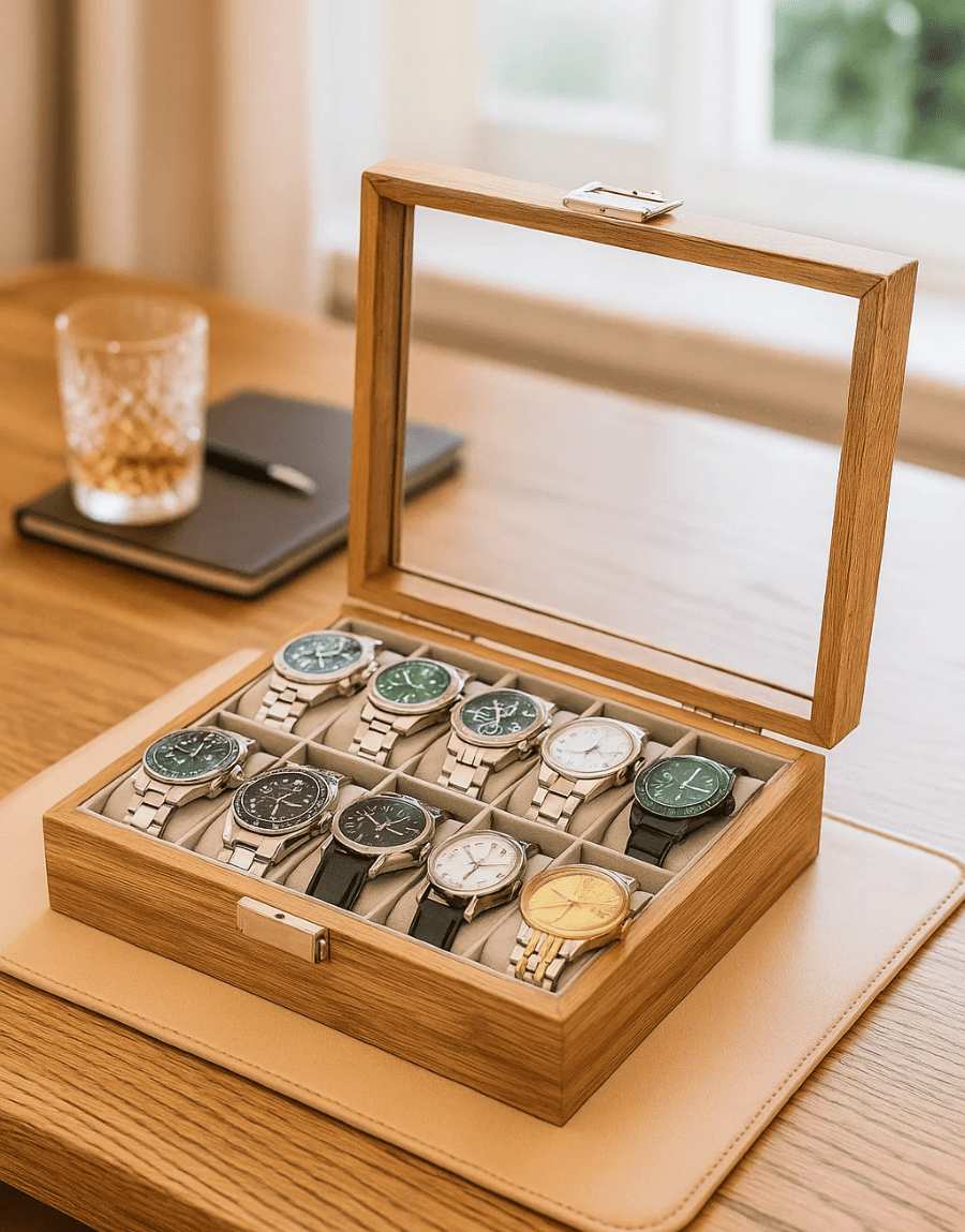 Boîte à montres bambou multiples compartiments – 10 emplacements
