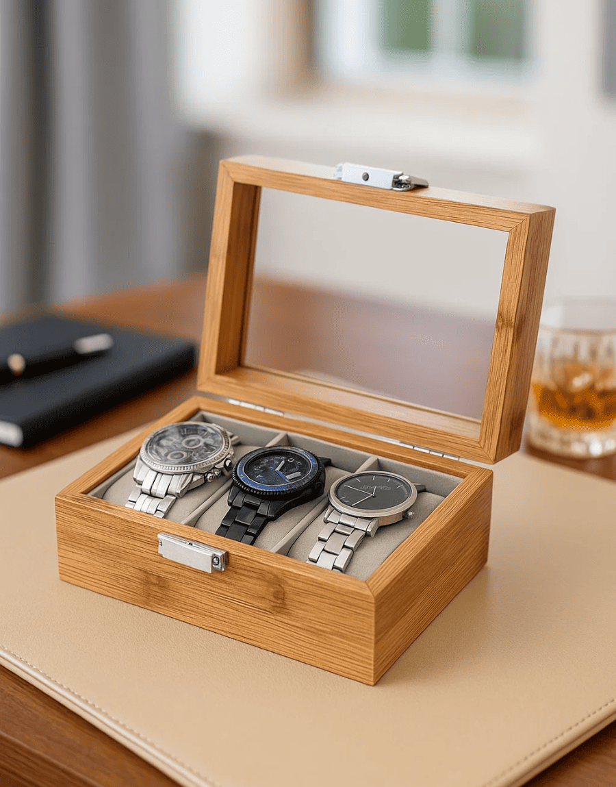 Boîte à montres bambou multiples compartiments – 3 emplacements