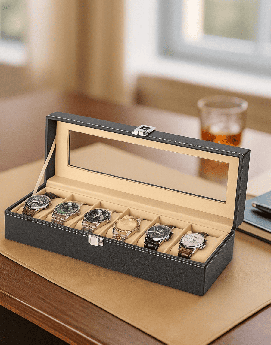 Boîte à montres noir 6 emplacements – Prestige six