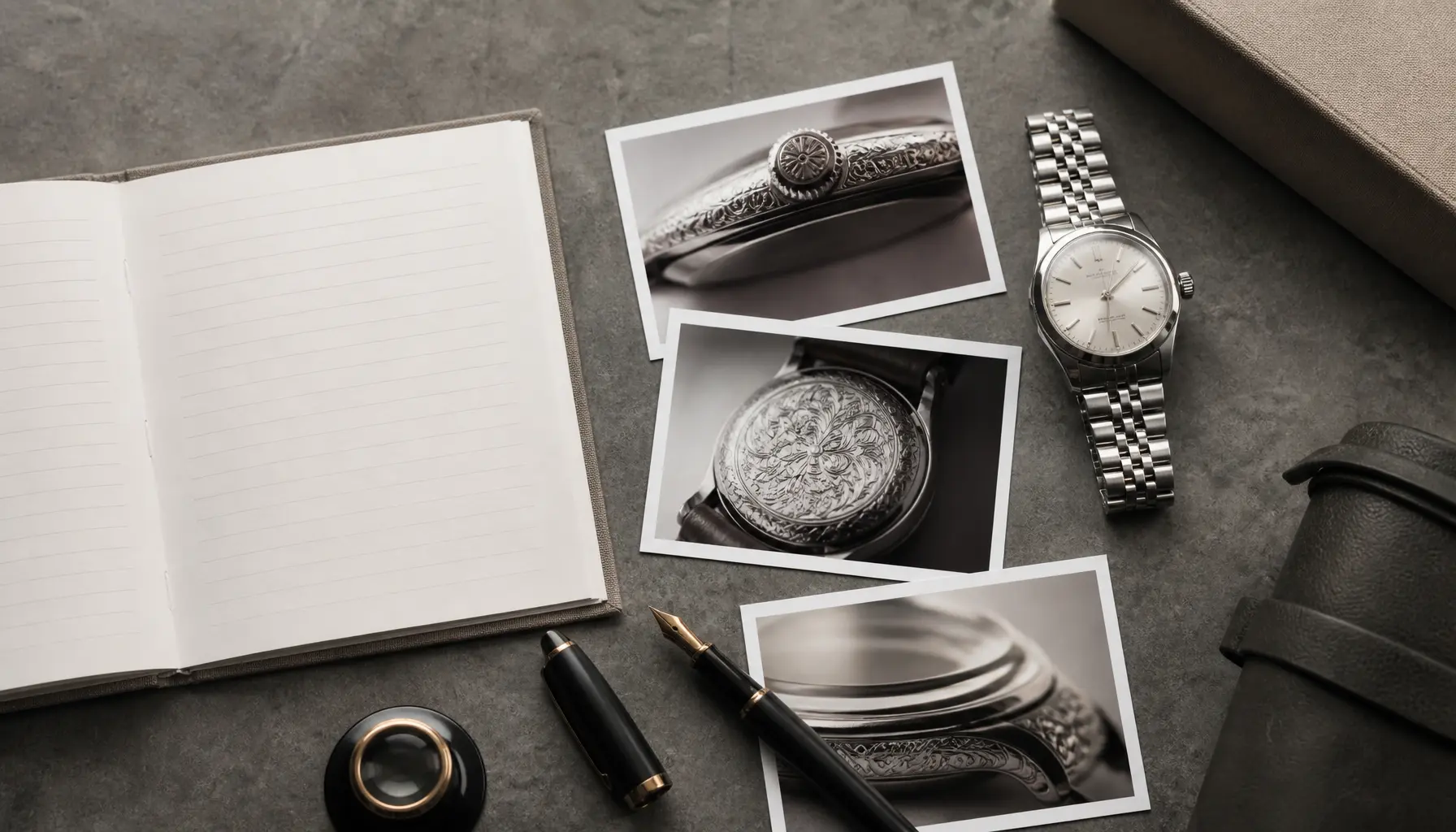 Fiche d’inventaire et photographies de gravures accompagnant une montre de collection