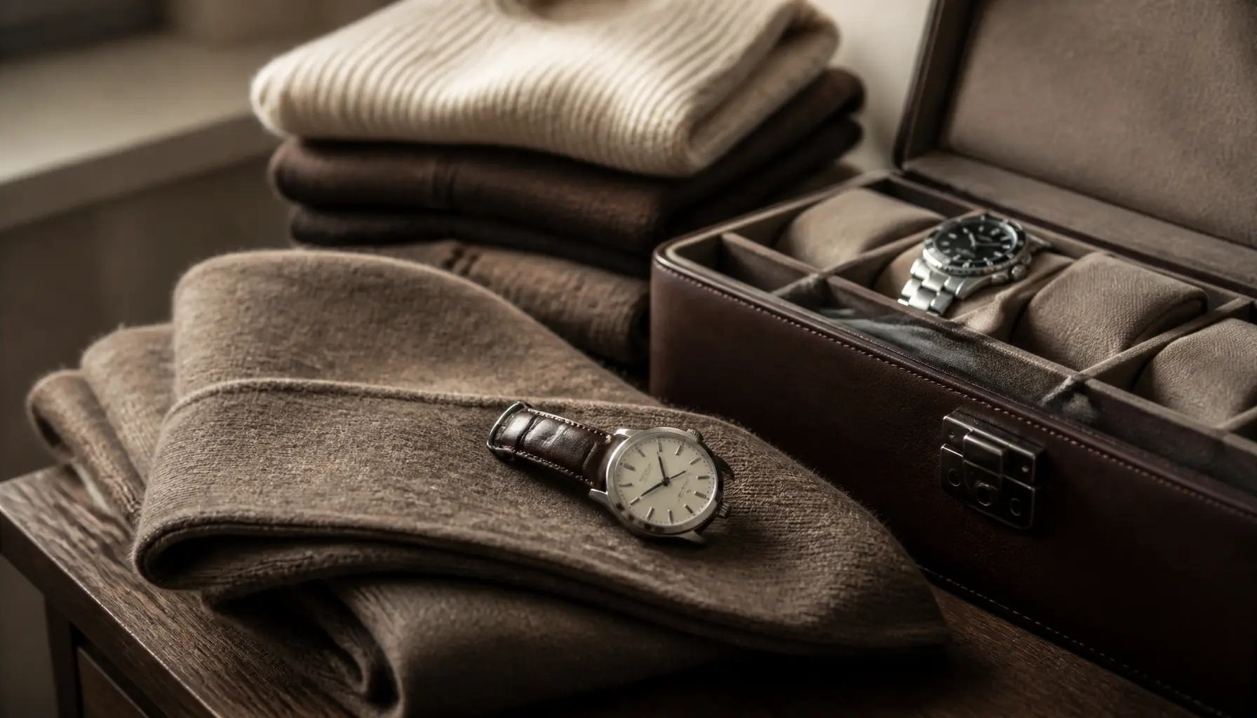 Montre à bracelet en cuir intégrée à une sélection hivernale