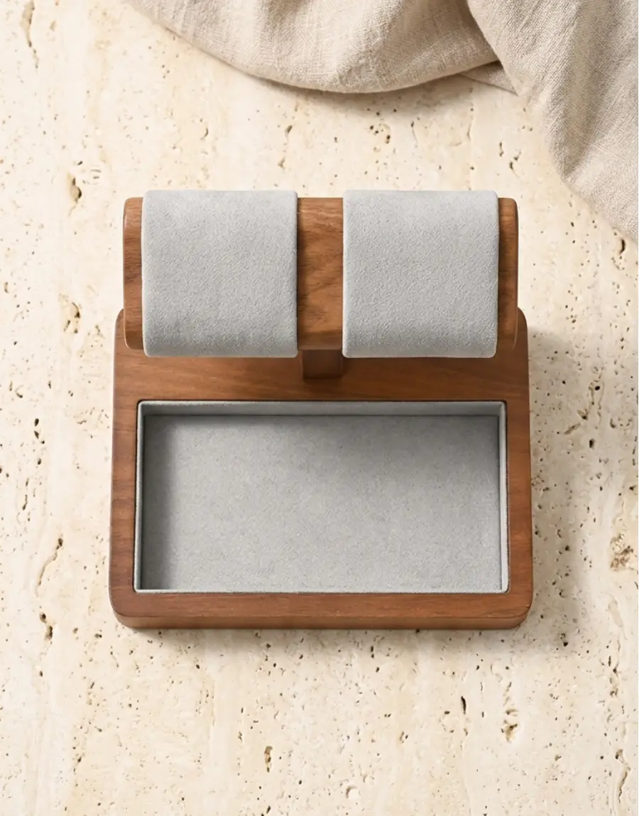 Présentoir à montres en bois Duo Héritage avec vide-poche