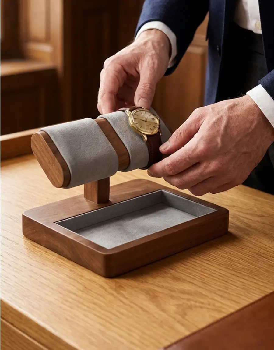 Présentoir à montres en bois avec rangement pour bijoux