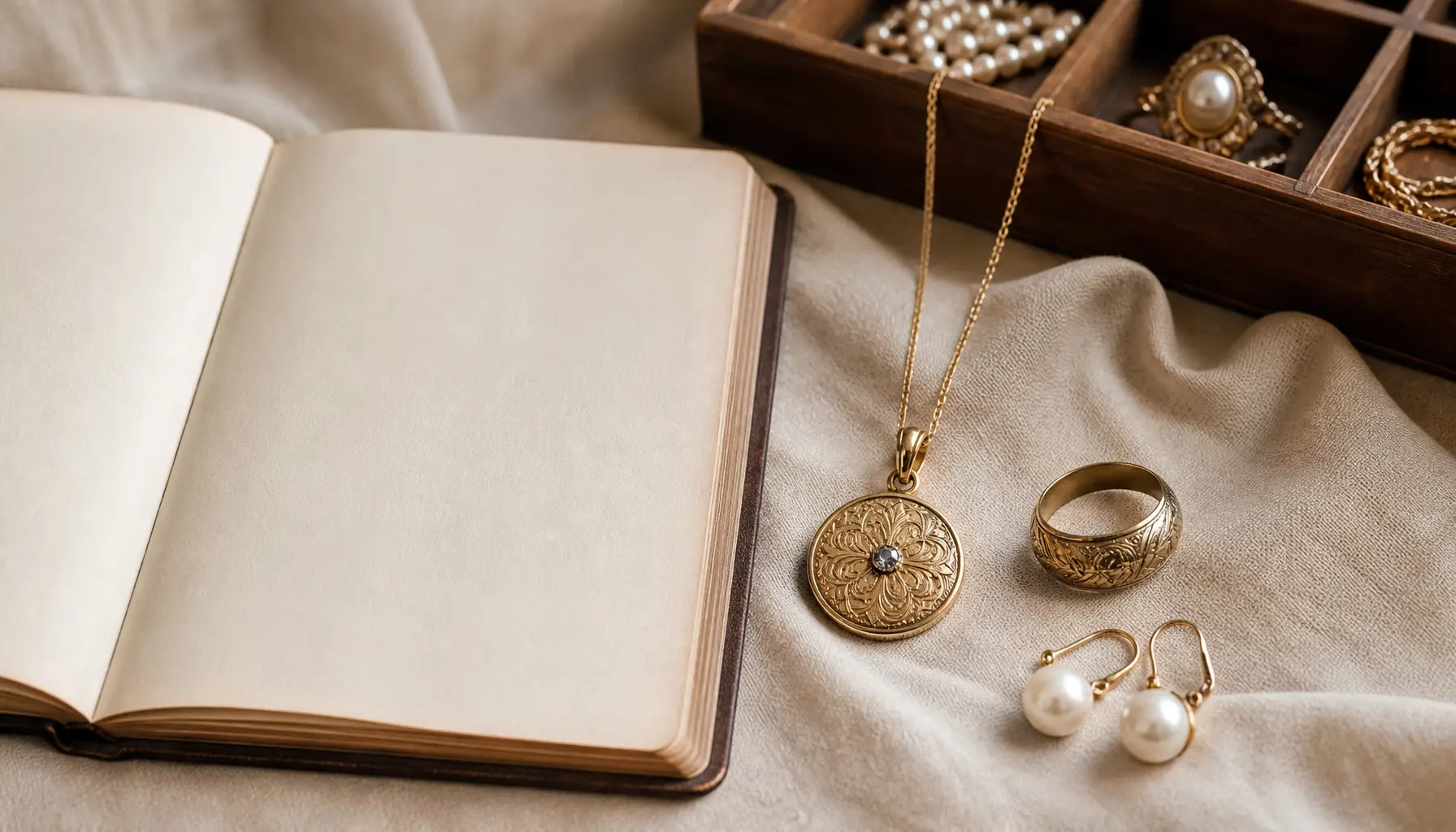 Bijoux anciens organisés avec un carnet de suivi et un rangement compartimenté