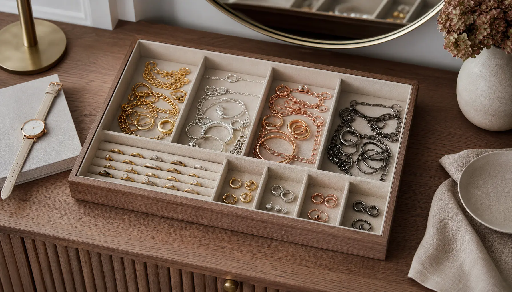 Organiser ses bijoux par couleur de métal : la méthode élégante - La Boîte Horlogère